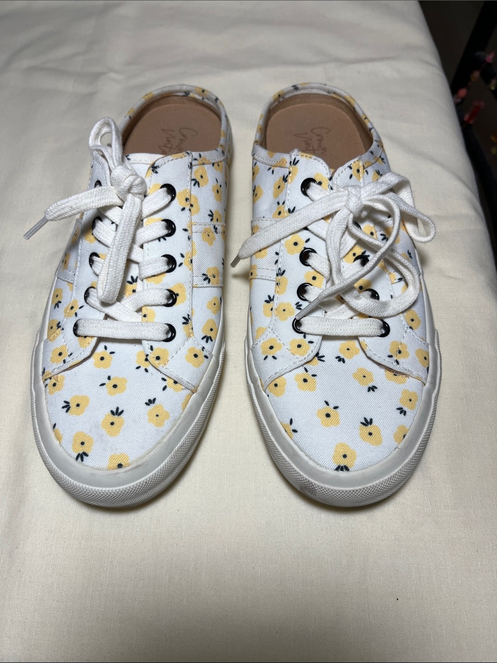 Crown Vintage White Canvas Sneakers with Yellow Floral Print